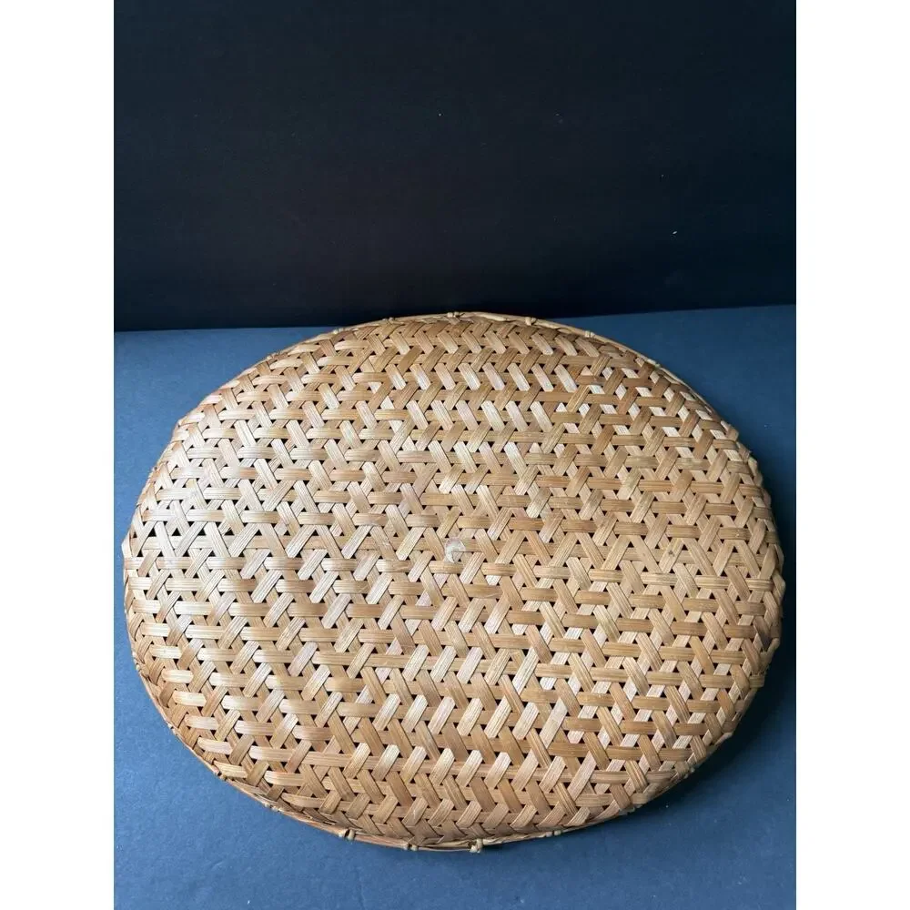 Vintage Asian Handwoven Winnowing Grain Tray Basket Wicker Bamboo Rattan Round